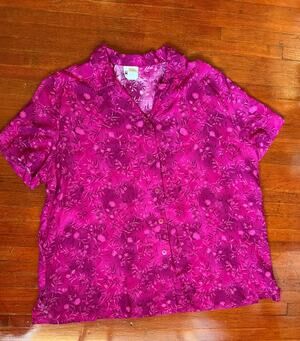 Vintage 90’s Bentley Plus Magenta Pink Floral Button Up Top Casual Blouse XXL 2X
